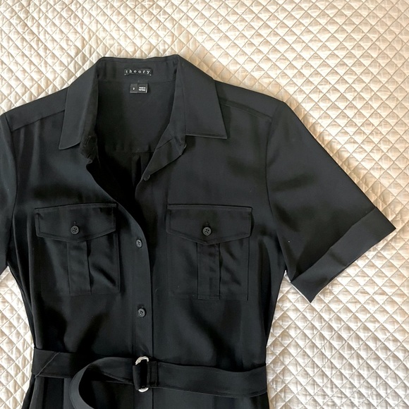 Theory Stenna Black
Short Sleeve Belted Shirt Dress - Picture 3 of 6